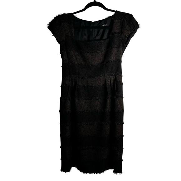 Nanette Lepore Black Fringe Sheath Dress Cap Sleeve Textured Bodycon Size 6 - Picture 1 of 8